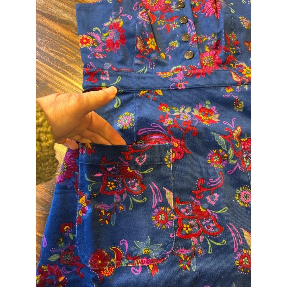ModCloth Dress Padma Paisley Navy Corduroy‎ Pinafore Medium Jumper NWT